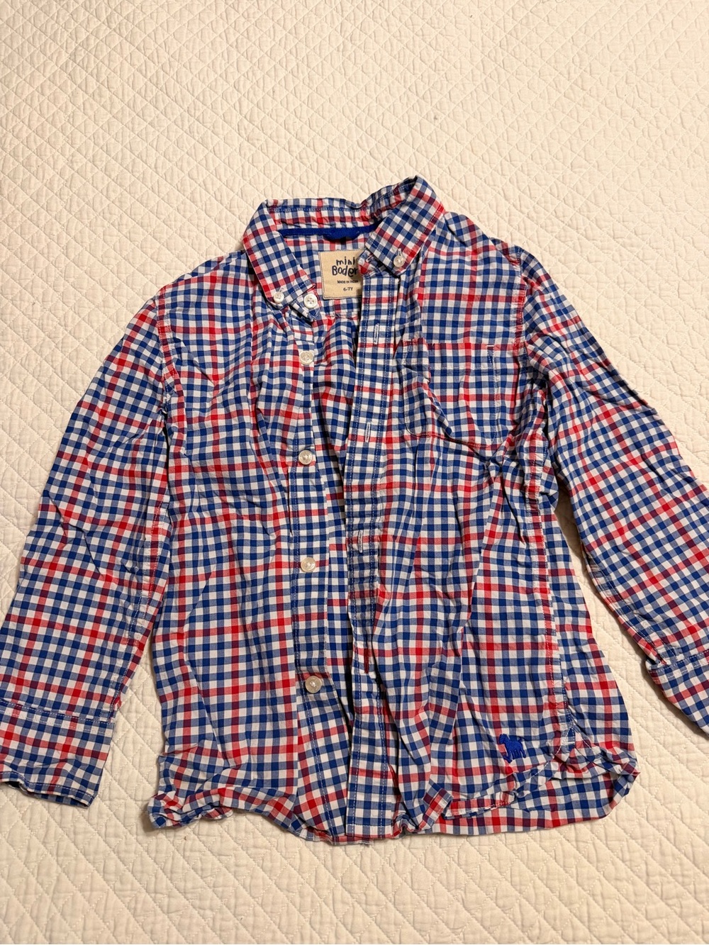 Mini Boden Button-Up Plaid Shirt - Red & Blue